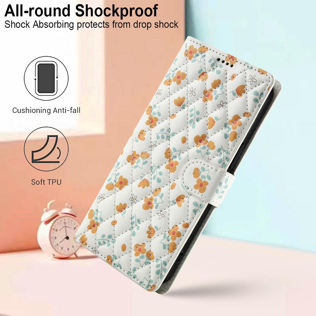 Rhombus Flower Pattern Leather Case for Samsung Galaxy S25 Ultra S24 Plus S23 FE S22 S21 S20 Note20 A36/A56 A55 A54 Wallet Cover