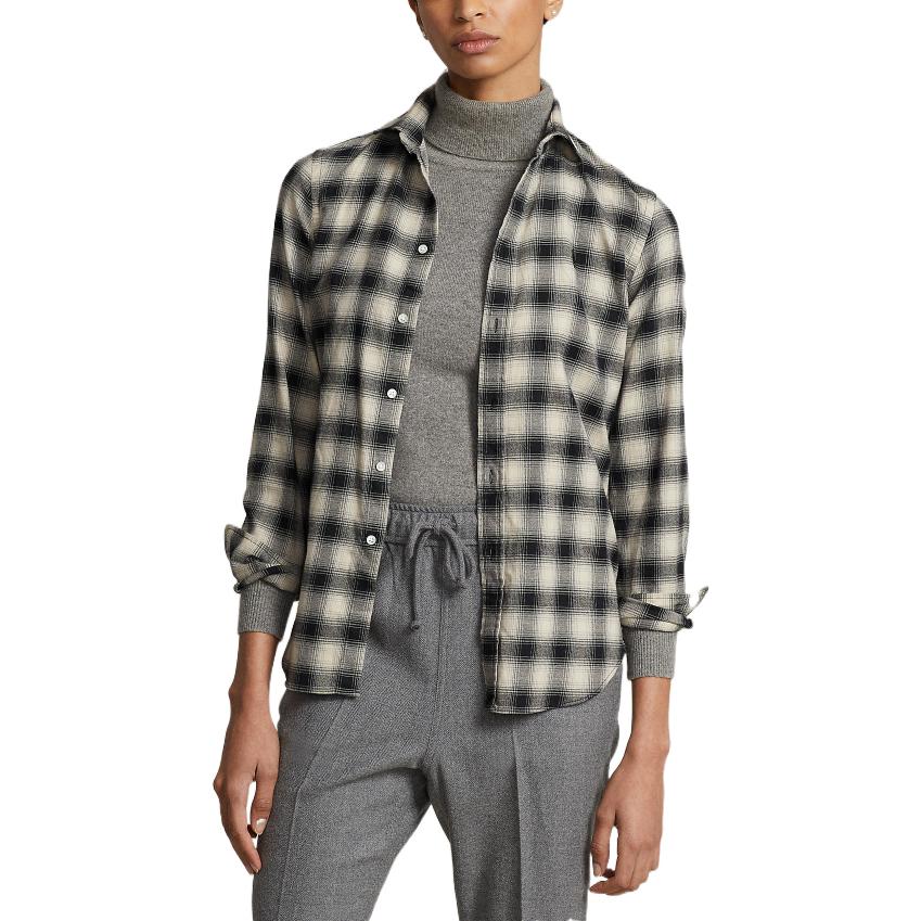 Polo Ralph Lauren FW22 Plaid Collar Single-Breasted Long Sleeve Shirt Women Shirts Black WMPOSHTNDO20300-999