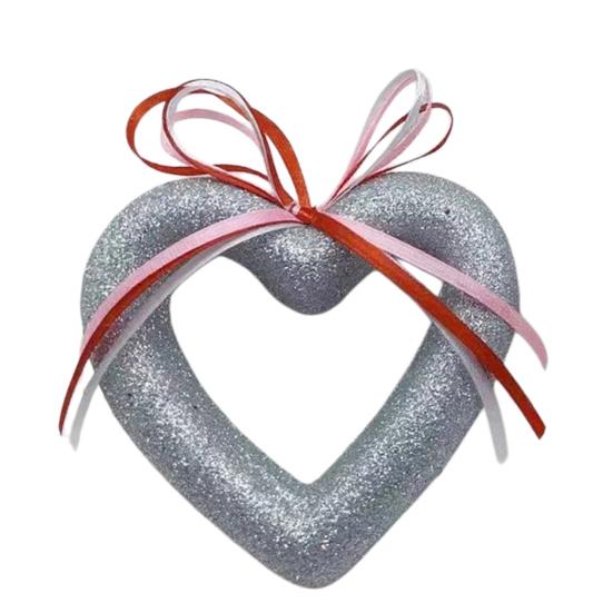

Glitter Foam Love Heart Day Wedding Tree Wreath Front Holiday Party Ornament Valentine s Door Wall 3D Large Heart 15cm срібний