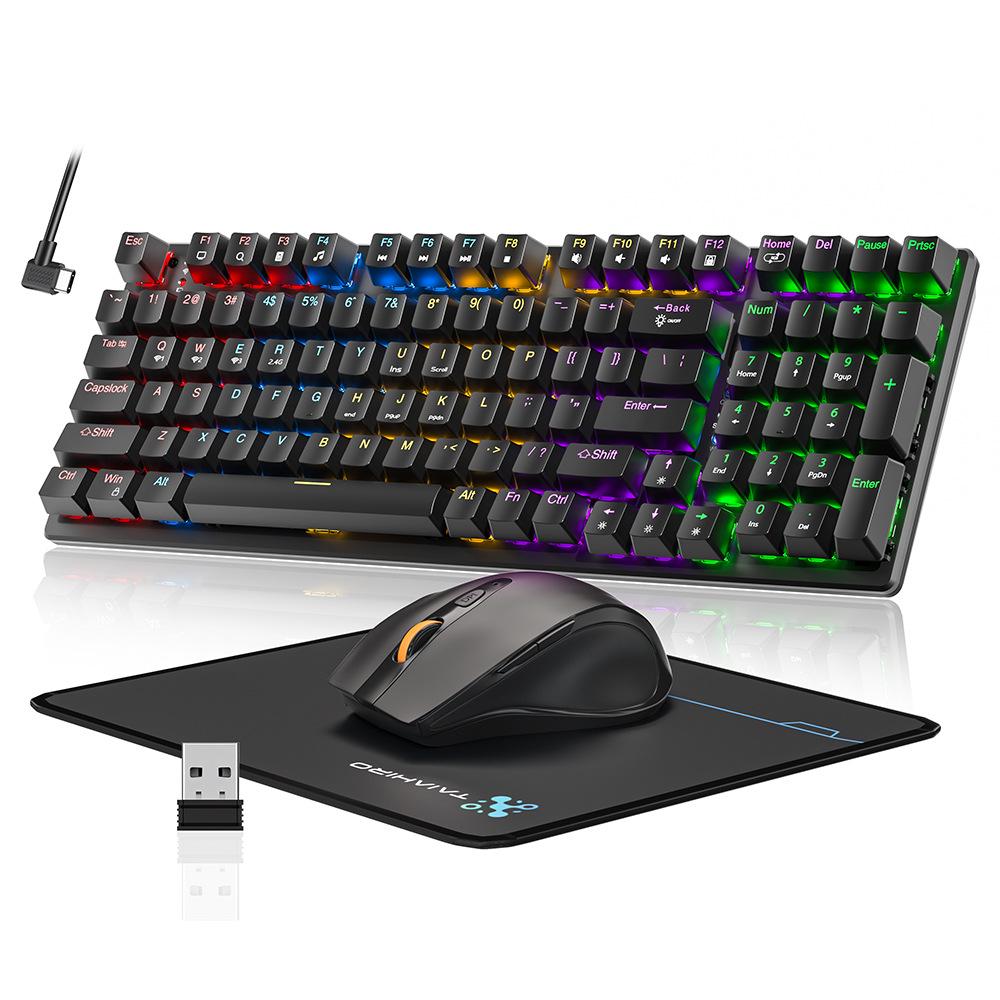 Dynamic Luminous Wired Mechanical Keyboard & Silent Gaming Mouse Set, Three-Mode for Office & Gaming.