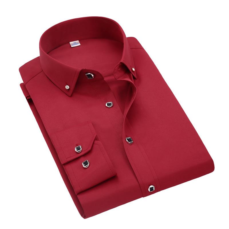 

Men s Spring and Autumn Thin Section Plus Size Lapel Long Sleeved Comfortable and Breathable Button-down Collar Business Solid Coloured Shirt 39