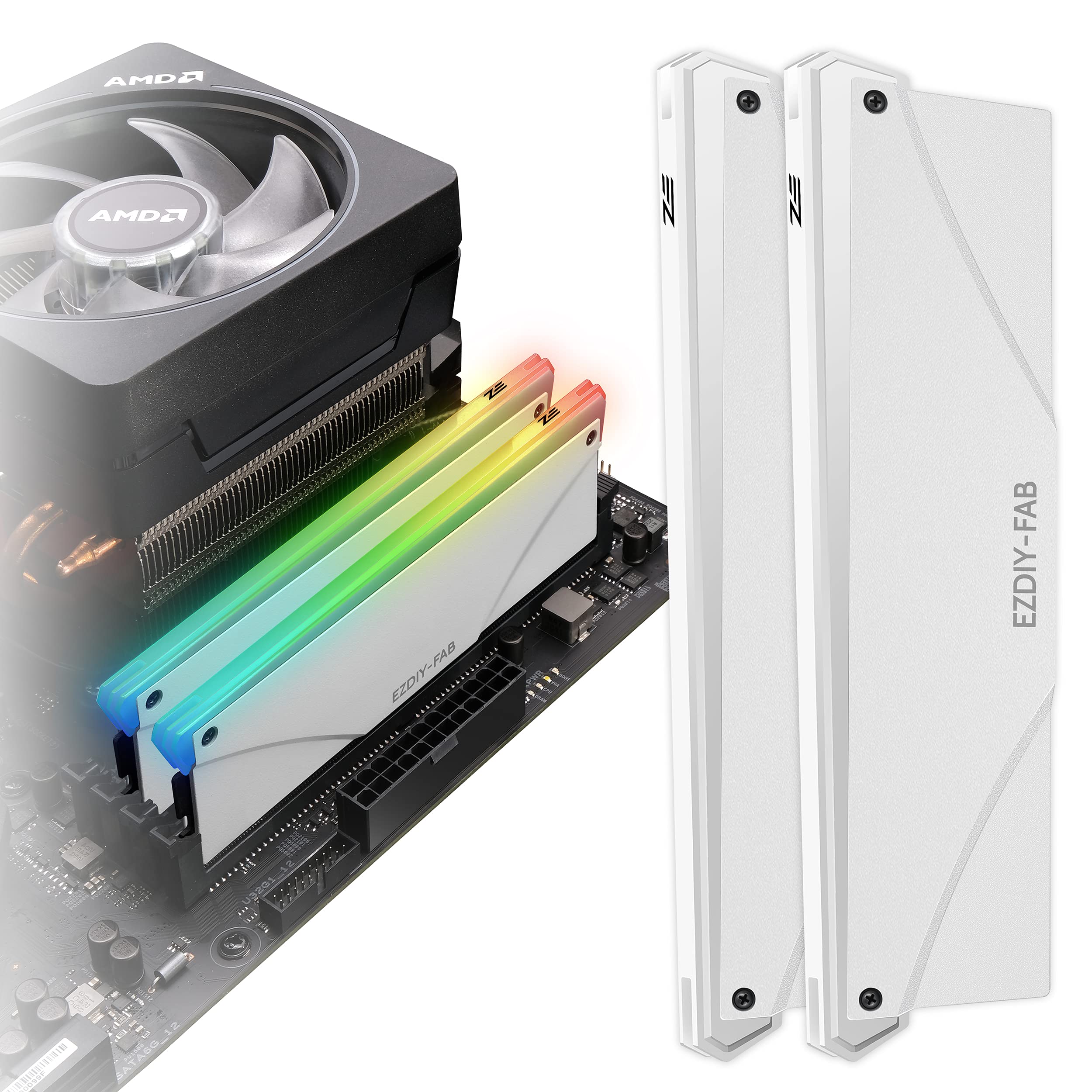 

New Version RGB RAM Cooling Memory Heatsink with Addressable RGB LED Function Overclocking PC White 2 Pieces in 1 Set EZDIY-FAB (Desktop Memory) -