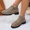 European and American Foreign Trade Large Size Leopard Print Thick Heel Short Martin Boots Women's Cross-border Thin Casual Side Zipper Chelsea Boots