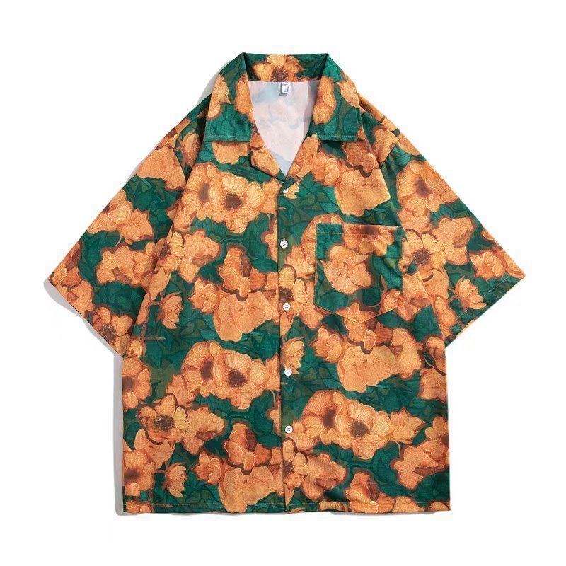 Pánská a dámská volná havajská košile s krátkým rukávem Neformální košile s rostlinným potiskem květin Elegantní pánské a dámské retro Harajuku velké velikosti Trendy Vintage