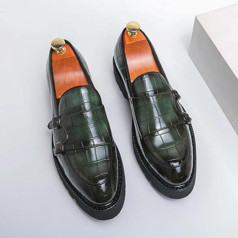 Mode Streetwear Herren Loafer Dicke Sohle Schuhe für großen Zeh Trend Grün Partykleid Schuhe Herren Echtes Leder Freizeitschuhe