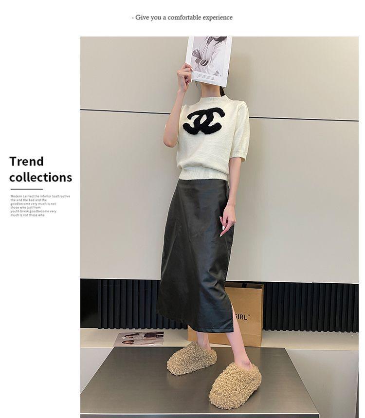 High-End Women's Furry Slippers - Height-Boosting, Thick-Sole, Closed-Toe, Cotton for Autumn/Winter In Apricot, Black, Dark Brown.