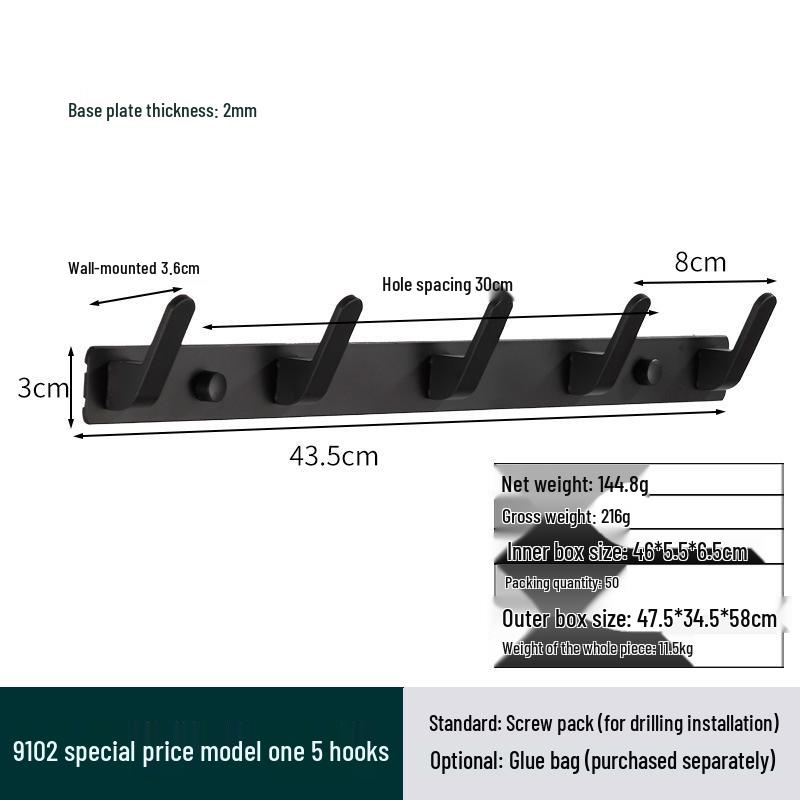 Space Aluminum No-Drill Clothes Hook for Bedroom/Bathroom Doors