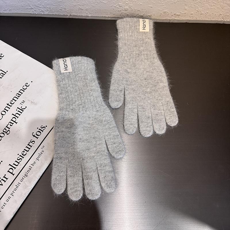 

Korean Ins Candy colored Solid Color Rabbit Fur Gloves In Autumn and Winter Warm and Cold Knitted Wool Joker Student Couple Female One size