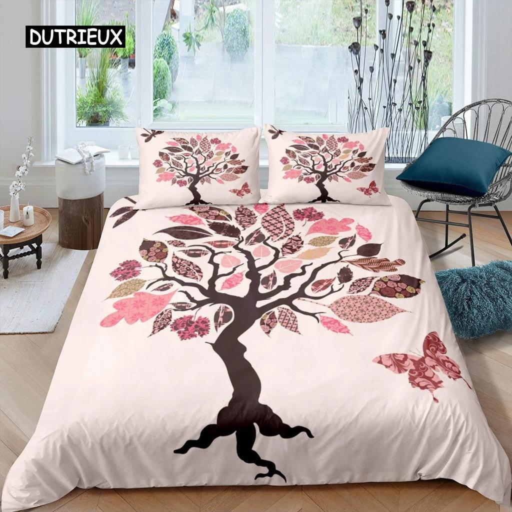 Tree of Life Duvet Cover Set Natural Scenery Bedding Set Botanical Branches Comforter Cover Autumn Leaves King Size Quilt Cover