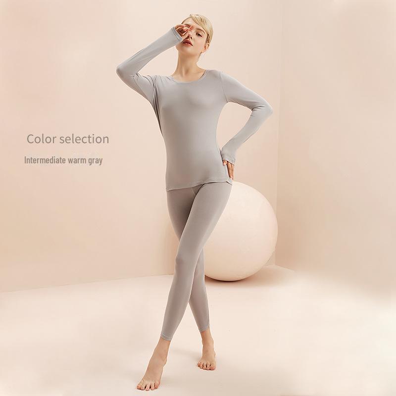 

Women s Seamless Hyaluronic Acid Thermal Underwear Set - Slim Fit Round Neck for Autumn/Winter M сірий колір