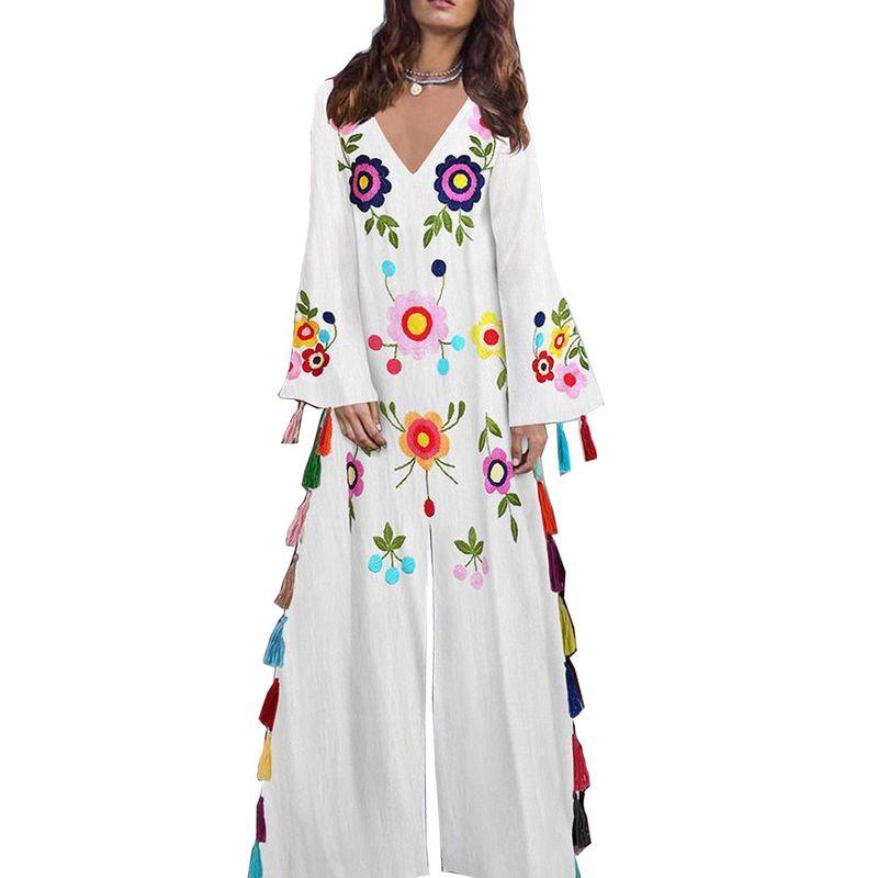 

Dresses Fashion Multicolored Tassel Split Dress White S