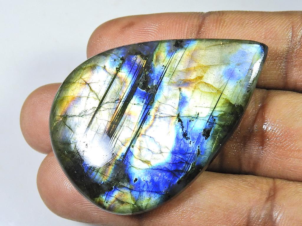 119Cts.Natural Labradorite Multi Flash Pear Cabochon Loose Gemstone35X49X7MM SK-1126