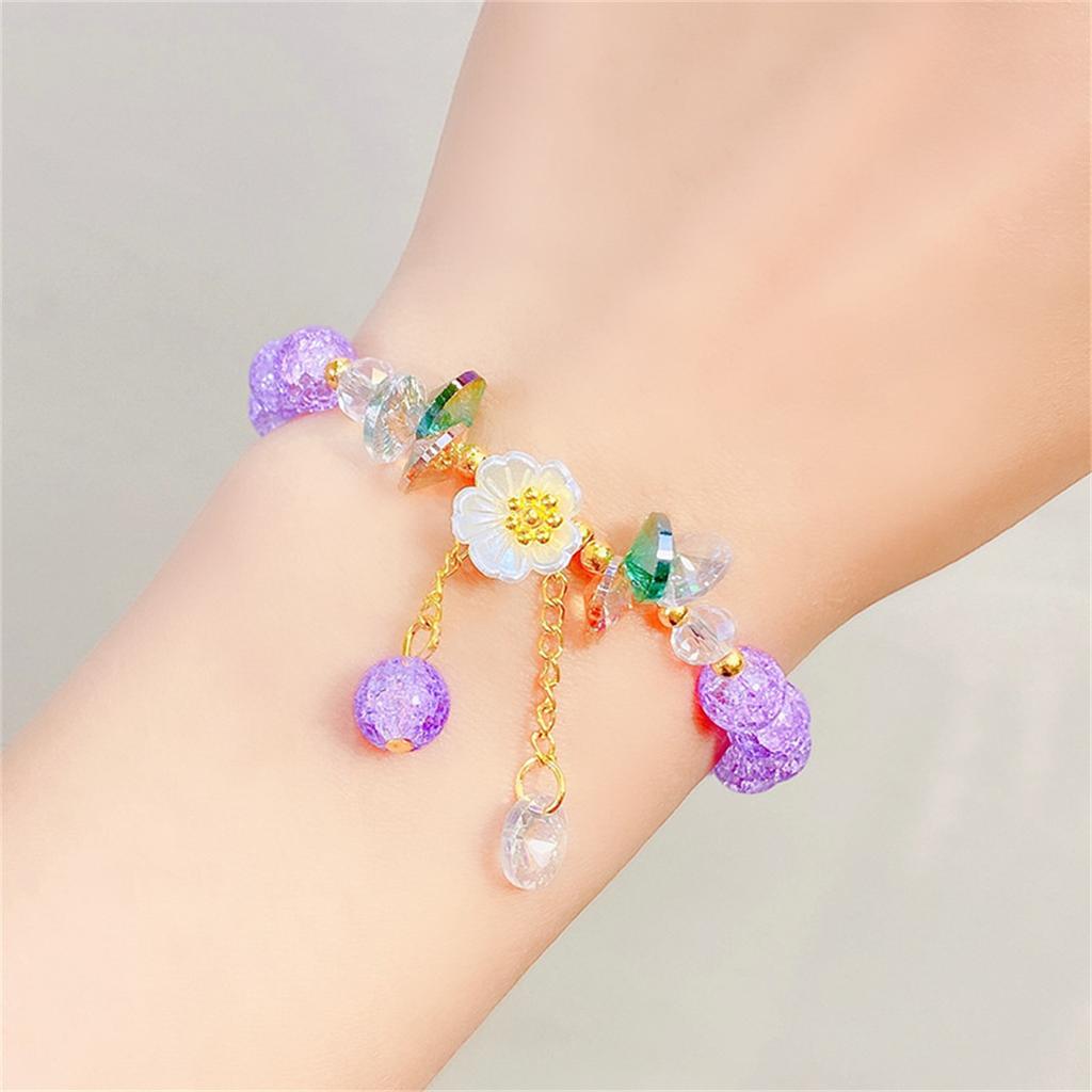 Elegant Fashion Flower Crystal Beaded Bracelets For Women Charm Shell Daisy Floral Beads Tassel Elastic Bracelet Jewelry Gifts