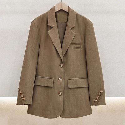 Elegante Cappotto da Abito Kaki da Donna Autunnale Vestibilità Ampia Statura Bassa Giacca Stile Western