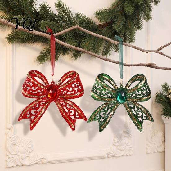 Reusable Acrylic Bows Faux Crystal Bow Christmas Ornament, Sparkly Hollow Decorative for Garlands Knot Hanging Decoration Home New Year Party