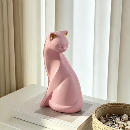Rosa Katzenstatue, Kleine Tierfigur aus Harz, Minimalistische Moderne Kunst Katzenfigur für Zuhause Wohnzimmer, Büroregal Dekoration