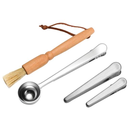 

4 шт. кофемолка из нержавеющей стали, щетка для чистки, зажимы, набор инструментов для уплотнения ложек