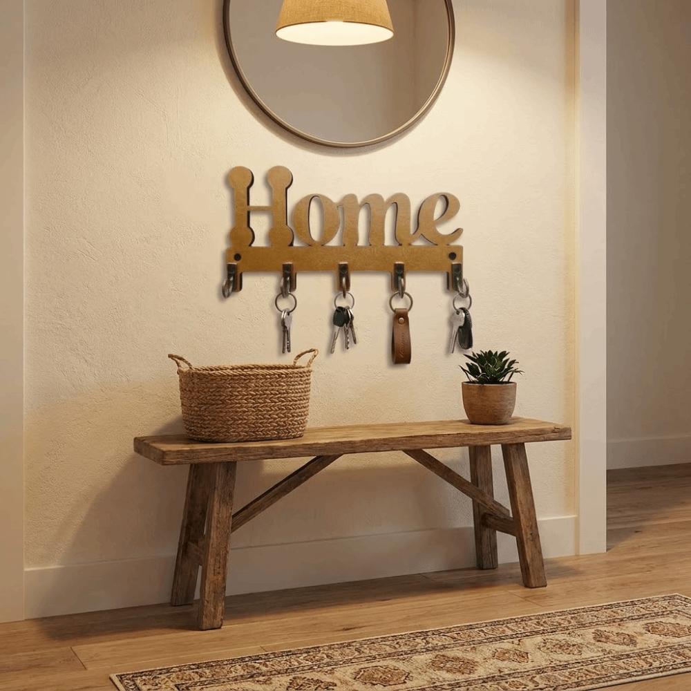 Farmhouse 5-Hook Wooden Key Hook Vintage Rustic Wall-Mounted Key Holder Multi-functional Decorative Hook Entrance Decoration