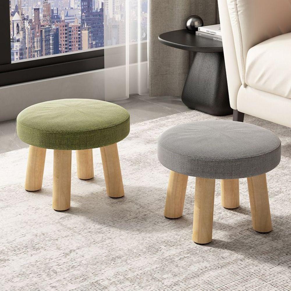 Soft Solid Wood Small Foot Stool Non-Skid Large Load Bearing Low Seat Comfortable Thickened Sponge Cushion