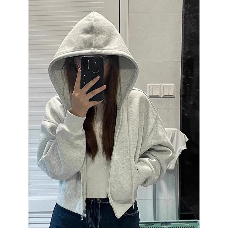 American Grey Women's Loose Fit Cardigan Hoodie - Early Autumn Casual Wear