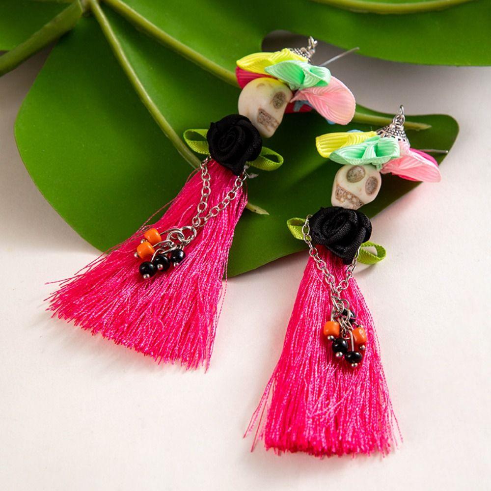 Colorful Skull Drop Earring Tassel Ear Jewelry Accessories Creative Halloween Earrings  Party