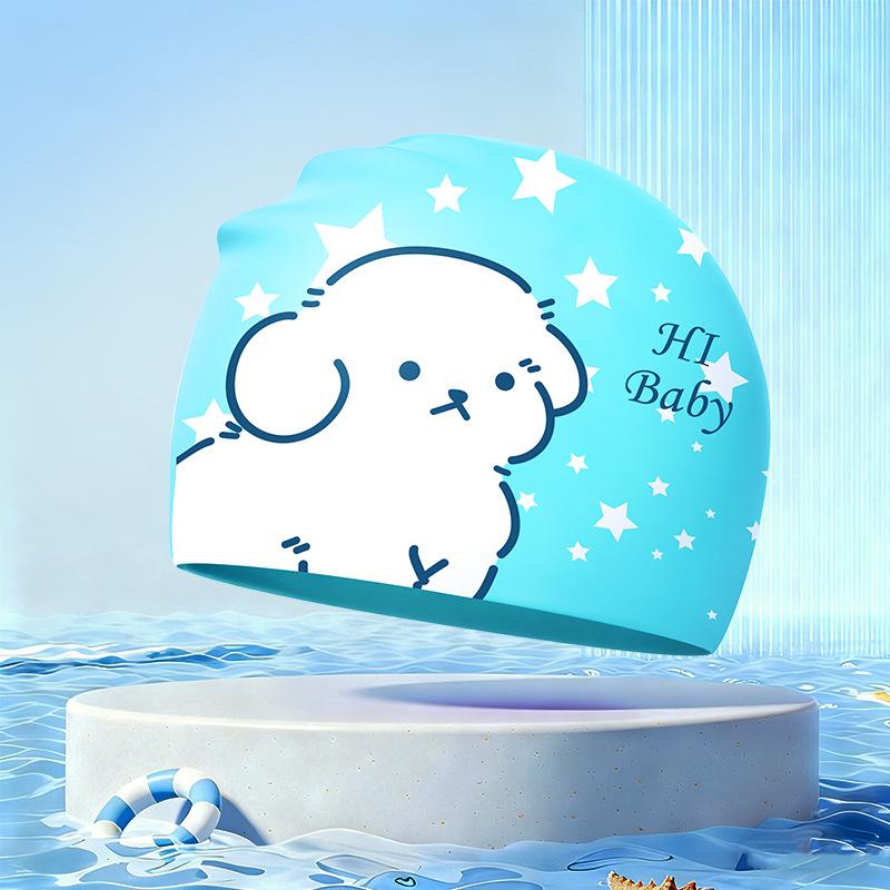 New Children's Cartoon Swimming Cap Cute Dolphin Waterproof Ear Protection Swimming Caps Kids Hot Spring Swimming Equipment