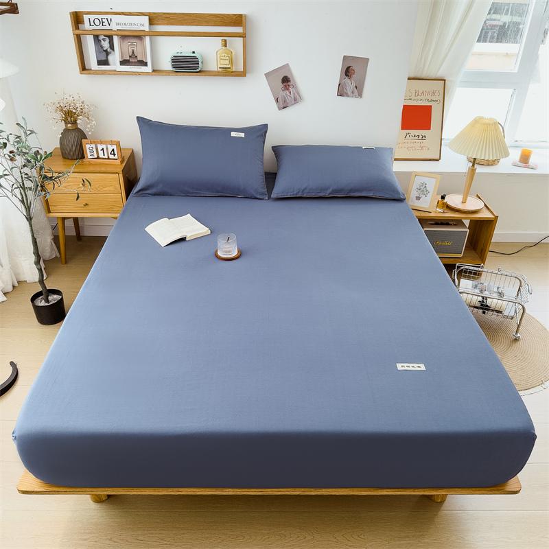 100% Cotton Solid Color Fitted Sheet 3Pcs Mattress Cover with Elastic Band Skin-friendly Soft Home Hotel Queen Size Bedding Set