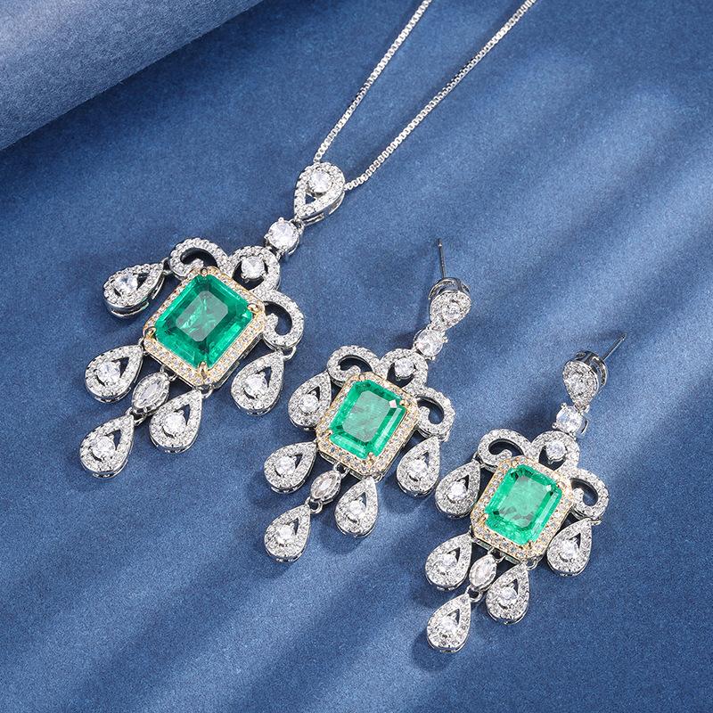 Jewelry Copper Bottom Gold-Plated Simulation Emerald Love Creative Fringe Diamond Set Main Stone 10 * 12 8 * 10