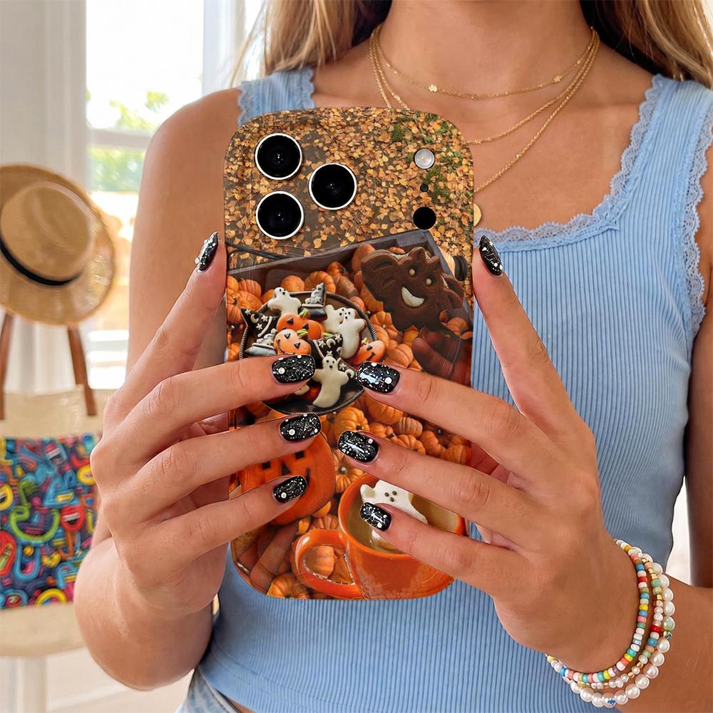 Cute Halloween Stereo Cozy Fall Shockproof Soft Case For iPhone 17 16 15 14 13 12 11 Pro Max Air Wavy Frame Phone Cover
