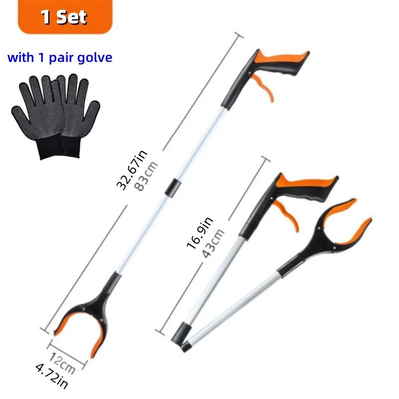 Upgrade 32" Aluminum Alloy Garbage Clip Foldable Grabber Reacher Tool Lightweight Trash Claw Grabbers Magnetic Pick Up Stick