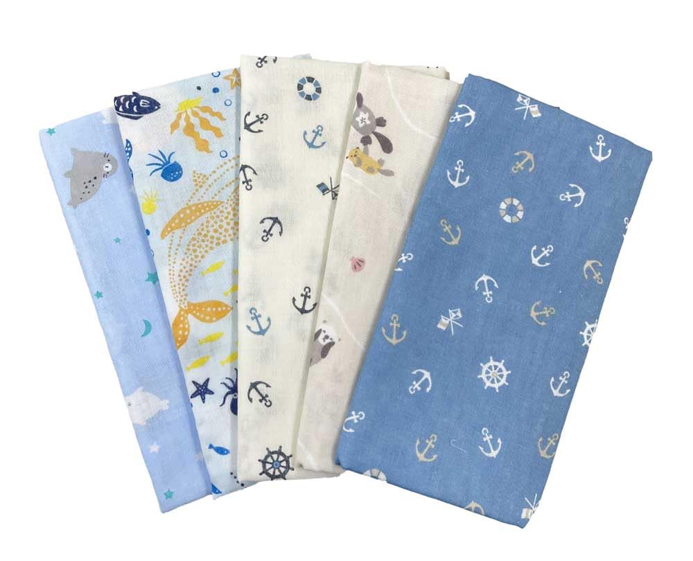 amife petit Tenugui Cotton Made in (Washcloth), 100% Gauze, Japan, Anti-Fray (Marine Pattern)