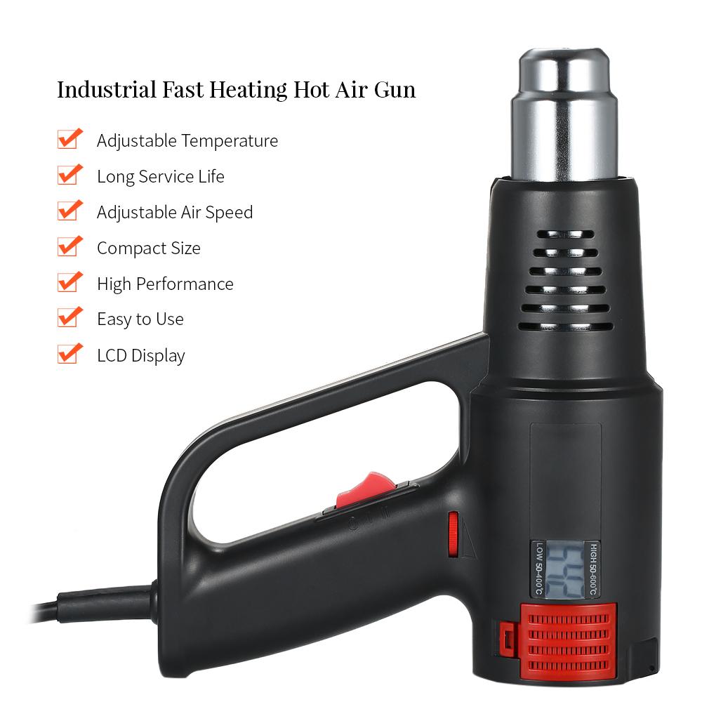 2000W Industrial Fast Heating Hot     LCD Digital Temperature-controlled High Quality Handheld Heat Blower Electric   Temperature Heat Gu