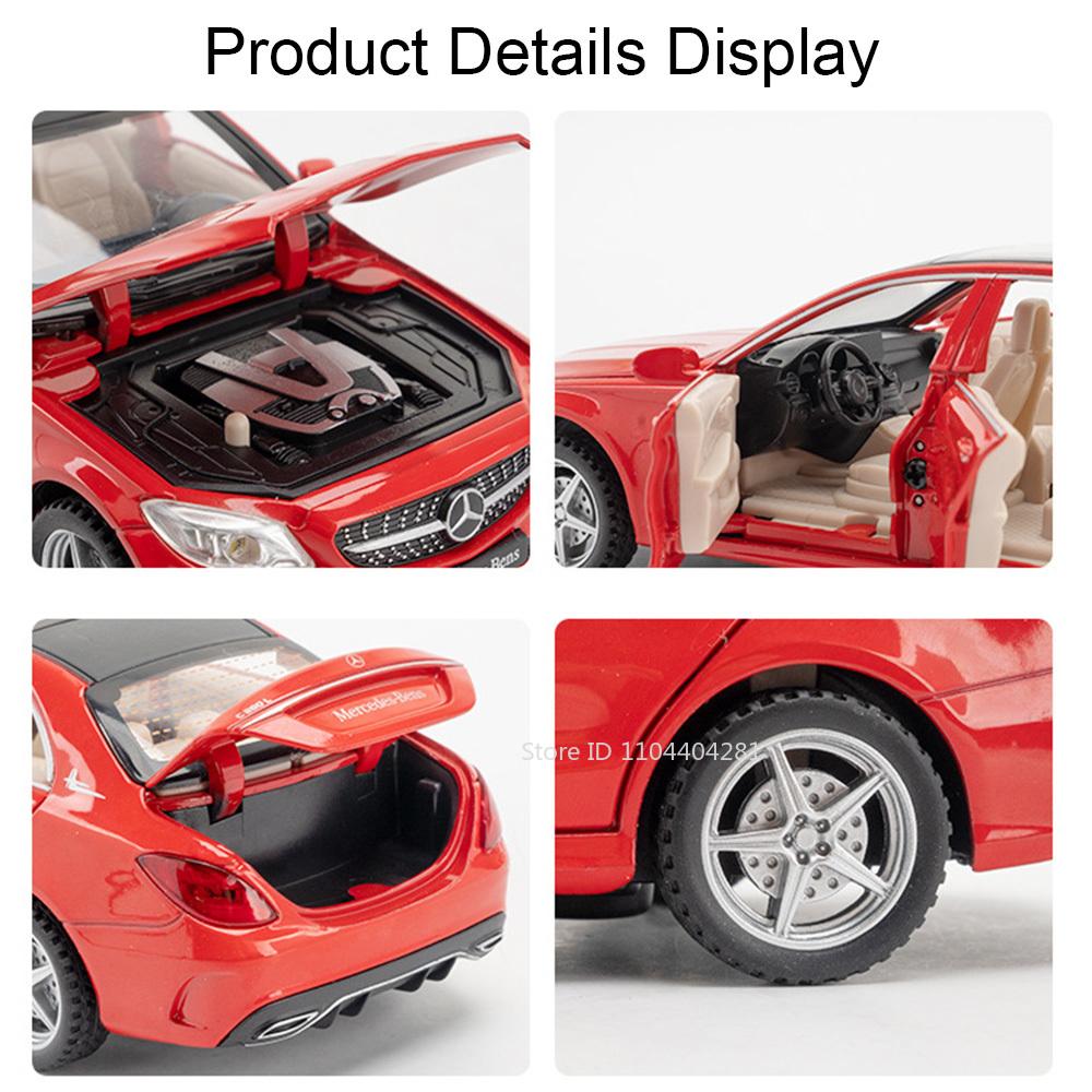 1:32 C260l E300l Alloy Diecast Model Toy Car 6 Doors Opened Sound Light Pull Back Rubber Tires Miniature Vehice For Kids Present