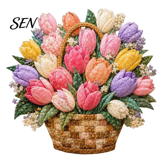 Kreativní víkendové hobby projekty Košík s květinami Patchwork DIY sada, Vrstvené látkové květiny Řemesla Texturované květinové umění 3D šicí projekt pro dospělé,