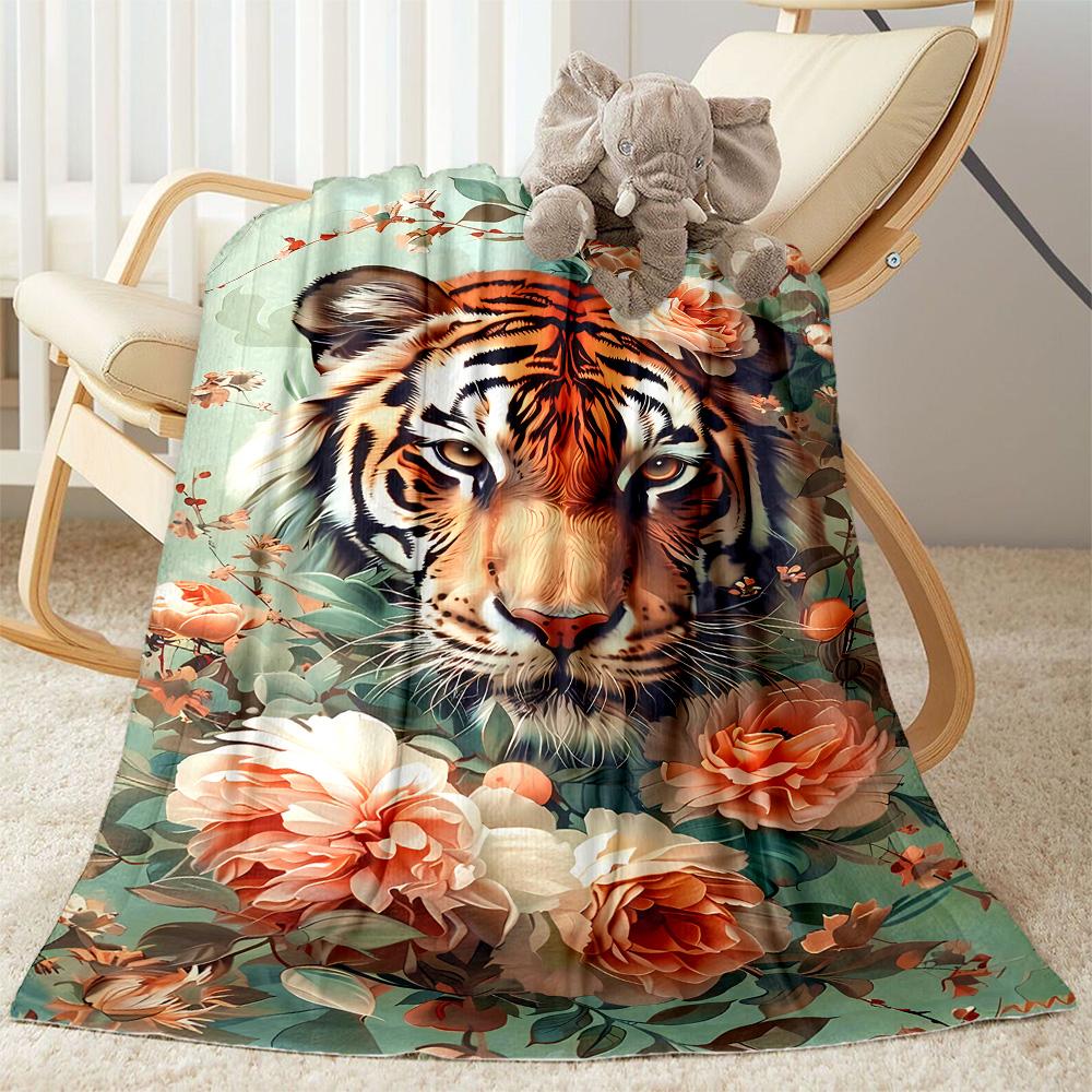 Tiger And Roses Blanket Suitable for Offices, Travel, Living Rooms Also a Good Gift for Friends and Family Suitable for All Seasons.