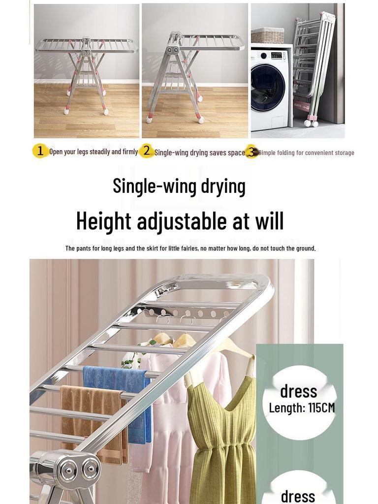 Wing-Shaped Stainless Steel Folding Clothes Rack for Indoor Drying and Storage