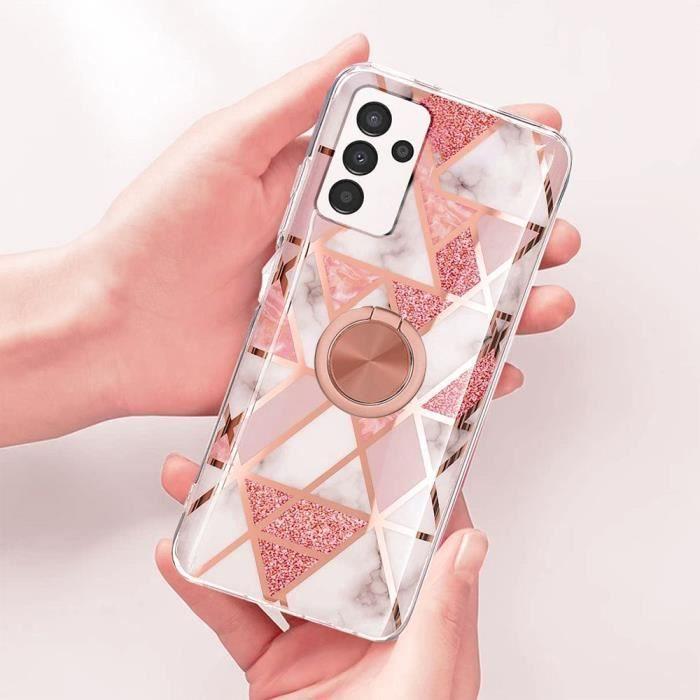 Ring Case for Samsung Galaxy A32 5G Pink Luxury Elegant Shockproof Marble Pattern TPU