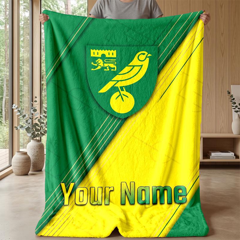 Norwich City Custom Name Text Flannel Blanket Soccer Logo Personalized Fleece Throw Blanket Special Gift For Sofa Bedroom Home