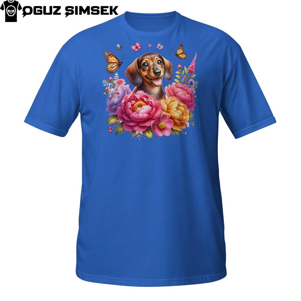 

Dachshund T-Shirt – Cute Wiener Dog with Colorful Flowers and Butterflies 4XL
