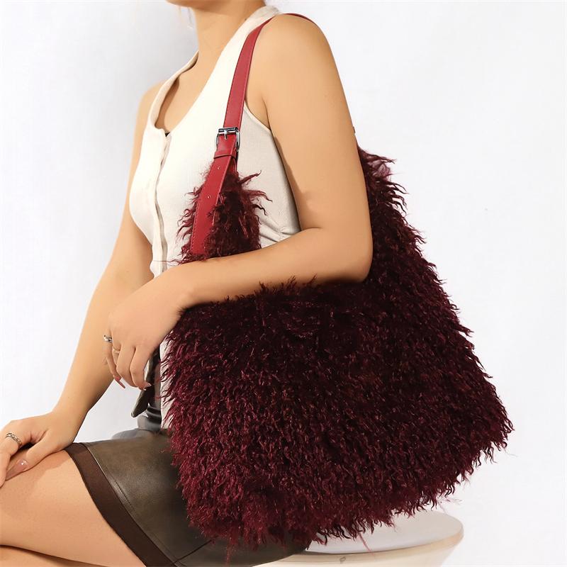 Yogodlns Large Capacity Fluffy Fur Shoulder Bag Y2k Fashion Plush Women Commute Shoulder Bag Tote Casual Winter Shopping Underarm Handbag