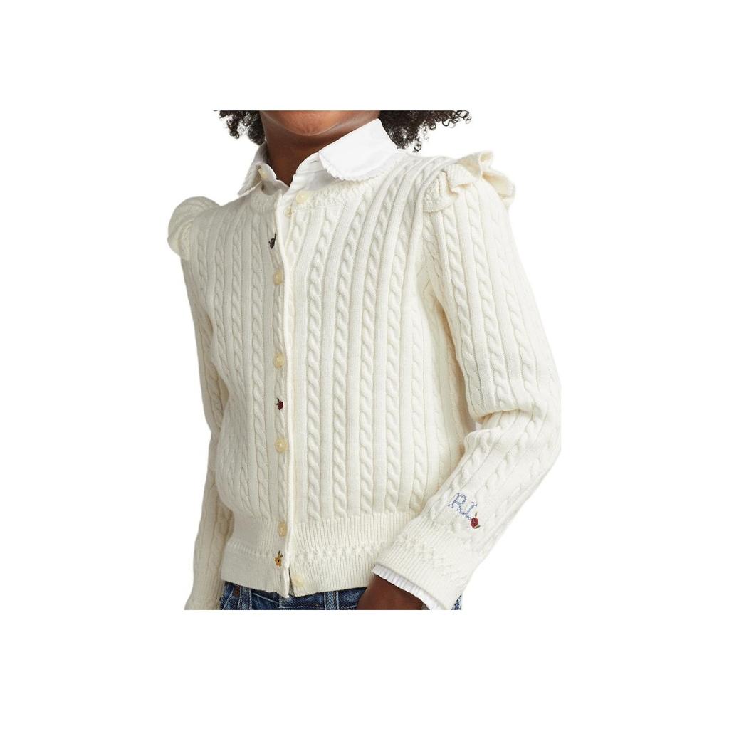 Polo Ralph Lauren Tröja Barn SS23 Enfärgad Rundhals Enkelknäppt Långärmad Stickad Topp Barn toppar Vit 313916537-001