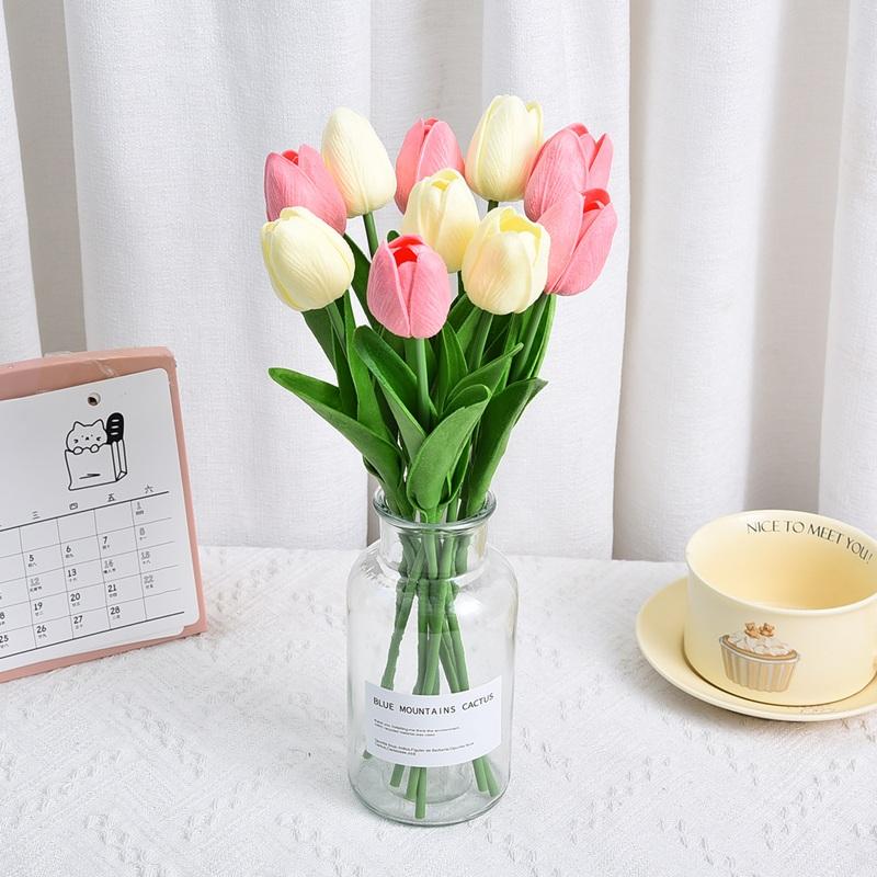 10pcs Simulation Plant PU Tulips Fake Flowers El Wedding Decorative Pink Tulip Branch Home Decoration Artificial Flowers