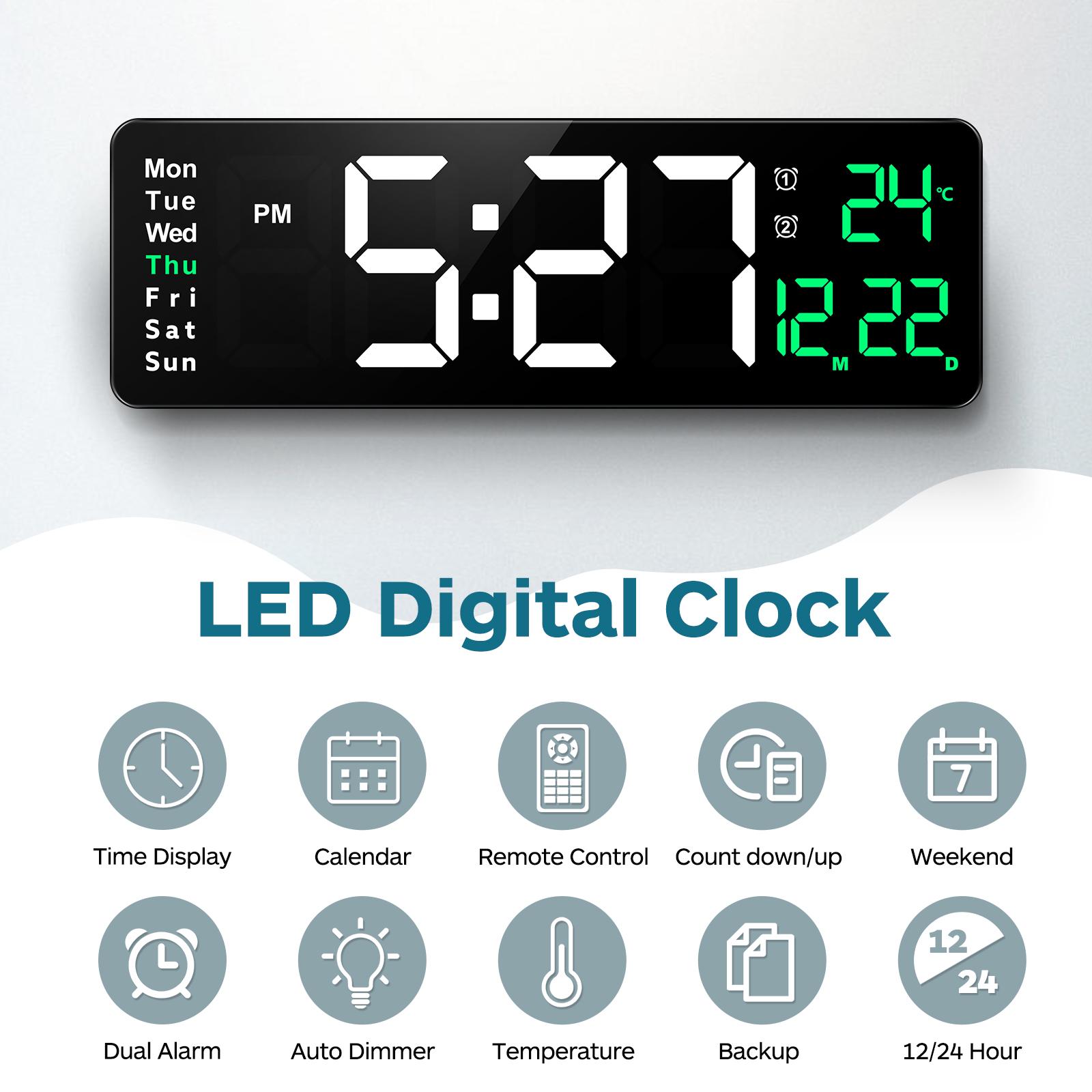 

16 Inch Large Screen Digital Wall Clock Remote Level Brightness Temperature Display Countdown Timer Modern Wall Mount New 38.70X12.50X3.20CM чёрный