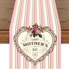 1pcs Happy Mother's Day Pink Tulip Love Heart Polyester Table Runner Spring Flowers Leaves Table Runners Dining Table Decoration