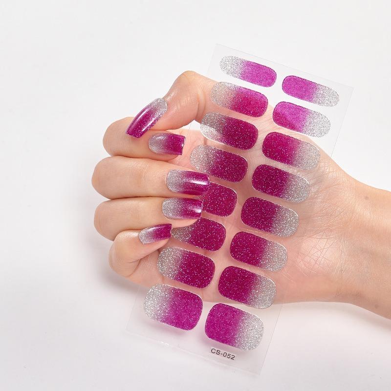 16Tips Transparent Semi Cured Gel Nail Patch Strips Pure Color UV/LED Baking Lamp Gel Nail Polish Wraps Full Cover Gel Sticker