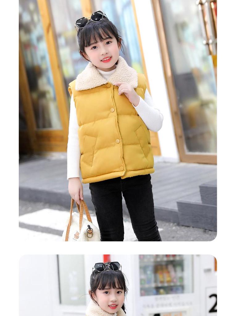 Children's Lamb Wool and Cotton Vest for Fall/Winter - Fashionable Solid Color for Boys and Girls