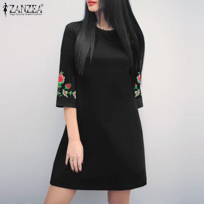 

ZANZEA Женское повседневное платье с круглым вырезом и половиной рукавов с цветочным принтом на талии