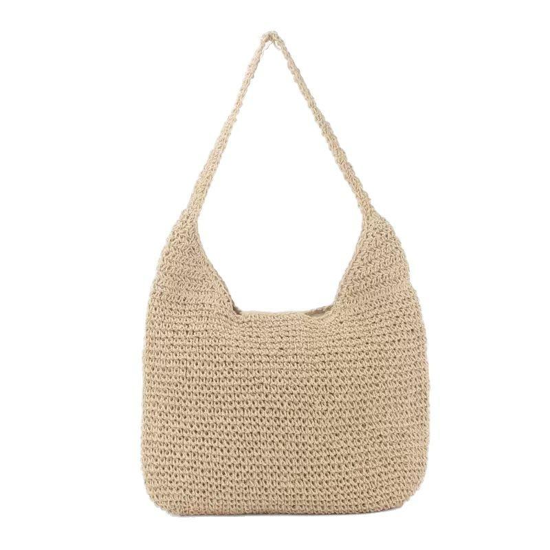 New Single Handle Straw Woven Bag, Hand Woven Bag for Women, Simple One Shoulder Straw Bag, Large Capacity Tote Bag, Vacation Beach Bag