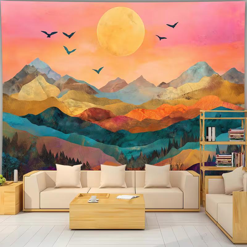 

2D Abstract Mountain Sunset Tapestry Colorful Boho Wall Decor 47.2x31.5inch/120*80cm