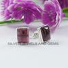 Handmade Rectangle Garnet Stud Earrings: 925 Sterling Silver